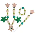 Baby pacifier clip and wooden rattle set with green beads and star-shaped clips - Teether Clip Bracelet Pendant / Green Zirconia Set