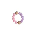 Baby teething bracelet with pink and purple silicone beads and natural beech wood beads - Purple Teether