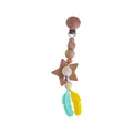 Silicone feather baby pacifier clip with star wood beads in green and yellow colors - Off White