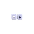 Witte kubus kraal van acryl met zwarte letter F voor DIY fopspeenkettingen - Letter F