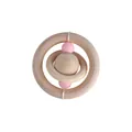 Handcrafted wooden baby rattle with natural rings and pink silicone beads for teething - Pink