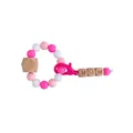 Pink and white silicone bead bracelet with wooden MOM pendant and lobster clasp - Rose Red