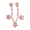 Pink and wood star-shaped baby stroller clip and pacifier chain teether set - Stroller Hanging Toy / Pink