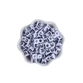 7mm white acrylic alphabet cube beads featuring letter E for DIY name bracelets - Letter E