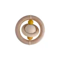 Baby wooden rattle teether toy with planet rings and bright yellow beads for grasping - Turmeric