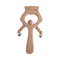 Cartoon owl baby rattle made of natural beech wood with silver bells for grasping - Owl Style 3 (Wood Beads and Bell)