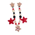 DIY baby stroller rattle pendant with wooden star clips and red silicone beads - Stroller Hanging Toy / Red