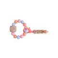 Silicone and beech wood MOM teething keychain with pastel beads and lobster clasp - Rose Pink
