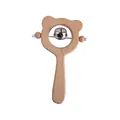 Handcrafted wooden baby rattle teether with bear head shape and ringing bell - Brown Bear Style 1 (Bell and Wood Beads)