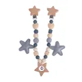Gray star stroller clip with silicone beads and wooden rattle for baby teething - Stroller Hanging Toy / Gray