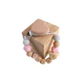 Pink heart-shaped beech wood pacifier clip with baby letter beads and silicone balls - Heart