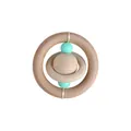 Wooden planet baby rattle with mint green beads for sensory training and teething - Green