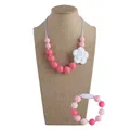 Pink silicone teething necklace and bracelet set with white rose flower pendant - Necklace And Bracelet / Rose Red