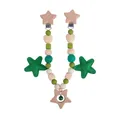 DIY baby stroller rattle in forest green with star wood clip and silicone beads - Stroller Hanging Toy / Green