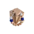 Blue and grey silicone bead baby pacifier chain with wooden elephant clip and BABY carving - Elephant