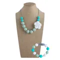 Silicone baby teething set with mint green rose pendant necklace and beaded bracelet - Necklace And Bracelet / Light Green