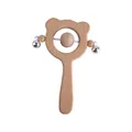 Hochet bébé en bois de hêtre ours brun avec anneau de dentition et clochettes DIY - Style Ours Brun 3 (Ornement Perle Bois)