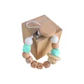 Beech wood and silicone baby pacifier clip with anchor pendant and mint green beads - Round Anchor