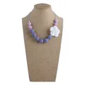 Baby teething necklace with purple silicone beads and white rose shaped floral pendant - Necklace / Lilac Purple