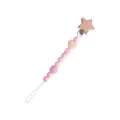 Pink silicone and wooden star pacifier clip with crochet bead for baby teething - Pacifier Clip Chain / Pink