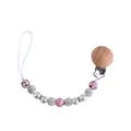 Baby Schnullerkette mit rosa Leoparden-Silikonperlen, Buchenholzclip und Glitzersteinen - Schnullerkette / Rosa