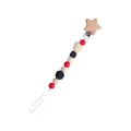 Pacifier clip chain with wooden star metal clip and red silicone crochet beads - Pacifier Clip Chain / Red