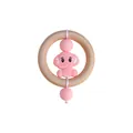 Baby wooden teether ring with pink silicone beads and cute elephant pendant toy - Pink