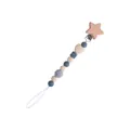 Star-shaped wooden clip pacifier chain with gray and pink silicone beads and crochet bead - Pacifier Clip Chain / Gray