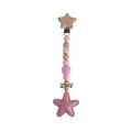 Rosa Schnullerkette mit Stern aus Holz und Silikonperlen mit Glöckchen für Babys - Rosa