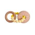 Beech wood ring with orange pattern engraving and yellow silicone beads baby teether - Yellow