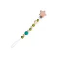 DIY baby pacifier clip with green crochet bead and natural wooden star pentagon - Pacifier Clip Chain / Green