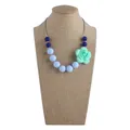 Silicone rose flower teether necklace with navy and light blue beads for babies - Necklace / Light Blue