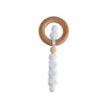 Minimalist baby teething rattle with natural beech wood rings and white silicone beads - White