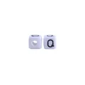 Witte 10mm plastic alfabetkraal met zwarte letter Q voor DIY naamkettingen - Letter Q