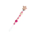 Pink and wood baby pacifier clip with star wooden clasp and crochet silicone beads - Pacifier Clip Chain / Rose Red