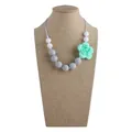 Silicone rose teether necklace for babies in mint green and light grey beads - Necklace / Gray