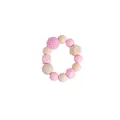 Baby teething ring toy with light pink silicone beads and natural wooden geometric beads - Molar Bracelet / Pink