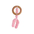 Pink feather silicone beads and beech wood ring baby teether for sensory grasping - Pink