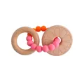 DIY beechwood teething ring with orange slice engraving and soft orange silicone beads - Rose Pink
