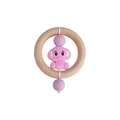 Anneau de dentition éléphant en silicone rose avec bois naturel et perles - Violet