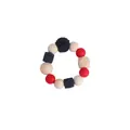 Baby silicone and wooden teething ring with red black beads and crochet star accessory - Molar Bracelet / Red