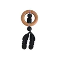 DIY baby teething toy with natural beech wood ring and black silicone feather beads - Black