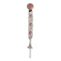Handmade bohemian pacifier clip with cream cotton cord and natural beech wood beads - Fishbone Weave Style (2#)