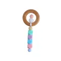 Baby teething rattle with natural beech wood ring and macaron silicone beads - Pink
