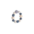 Baby teething ring with natural wood, blue silicone beads and lilac crochet star charm - Molar Bracelet / Gray