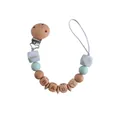 Handmade silicone and beech wood baby pacifier clip with mint beads and BABY letter blocks - Light Green
