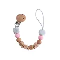 Pink silicone and beech wood baby pacifier clip with BABY letter beads variant - Pink