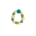 Baby teether ring with green silicone beads, wooden geometric beads and blue crochet bead - Molar Bracelet / Green
