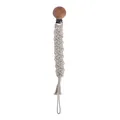 Handmade cream woven cotton pacifier clip with natural beech wood clamp for babies - Wheat Ear Weave Style (4#)