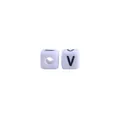 10mm witte kubuskraal met zwarte letter V voor DIY kindersieraden maken - Letter V